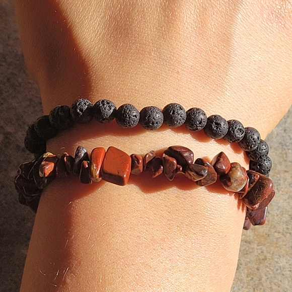Red Porcelain Jasper Stone & Lava Bead Bracelet - Picture 2 of 5